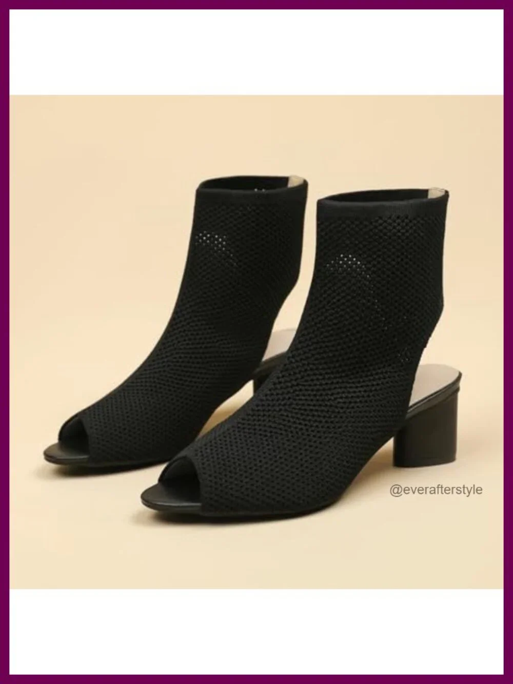 Knit Peep Toe Slingback Chunky Heel Ankle Boots Open Pointed Toe Hollow Heeled